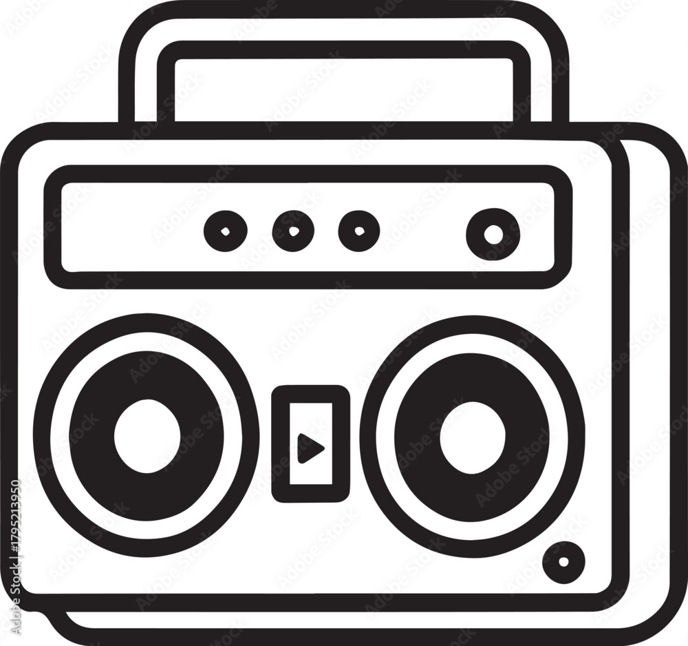Fototapeta premium A sleek, modern icon of a retro boombox, capturing the essence of nostalgia and urban culture in a clean, minimalist design.
