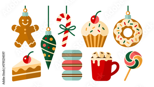 Festive Delights: An array of charming sweets and ornaments, each evoking warmth and celebration, set against a simple backdrop, perfect for any holiday season.