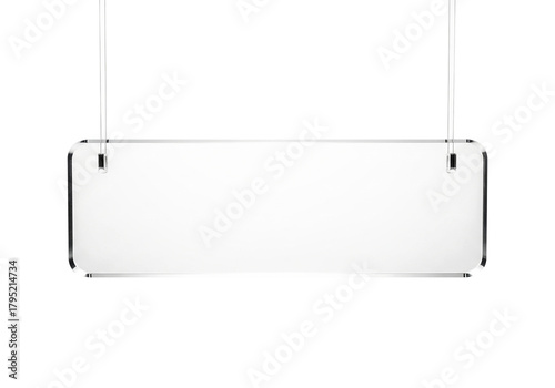 A sleek, transparent acrylic hanging display panel, offering a pristine and adaptable surface for modern signage, information, or elegant promotional messages