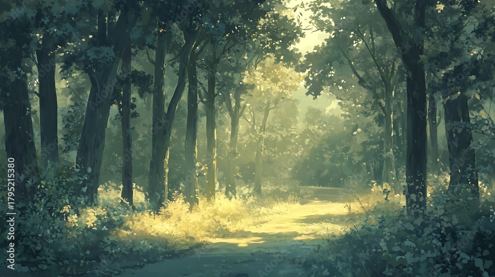 Obraz premium Beautiful forest path sunlight shining through trees nature landscape scenery tranquil scene serene view