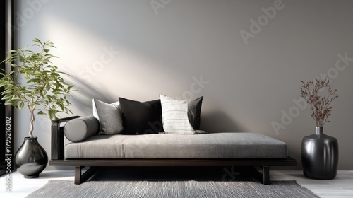 Modern Minimalist Living Room with Stylish Daybed and Green Plant