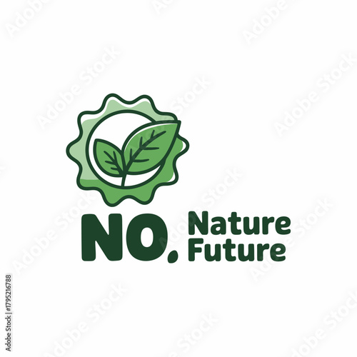 No nature future logo with green leaves and text on white background