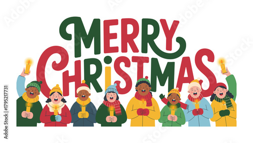 Joyful Christmas Carolers: A cheerful gathering of children united in song, their faces lit by the warm glow of candlelight as they spread holiday cheer.