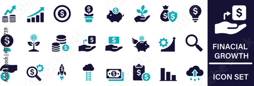 Clean financial growth vector set featuring profit rise, investment return, and upward trend elements in modern flat and outline styles. Perfect for business finance, wealth planning, and economic pre
