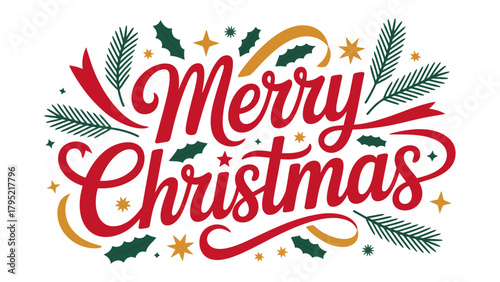 Merry Christmas Illustration: A festive holiday greeting, with decorative seasonal elements, evokes the joy of giving, the warmth of the season, and the spirit of togetherness.