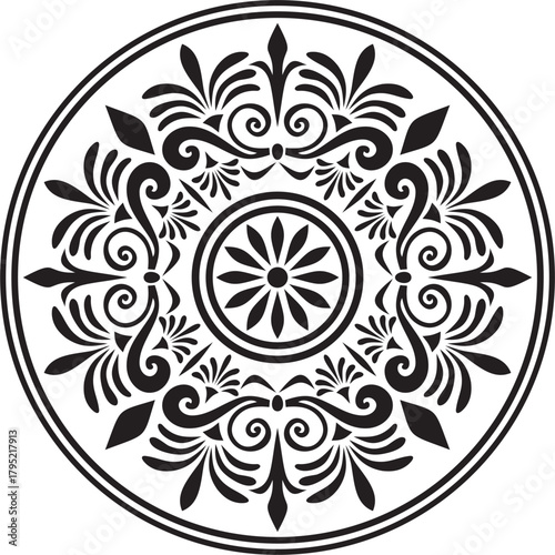 Classic greek black monochrome round ornament. Vector pattern, circle of ancient hellens. European border - ring.