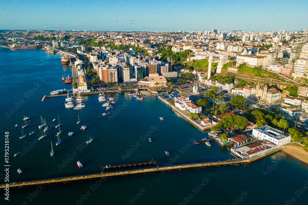 Fototapeta premium Aerial View of Salvador City Coast Along the All Saints Bay