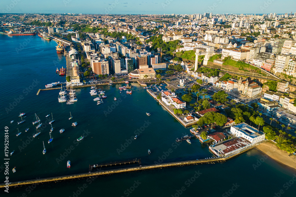 Fototapeta premium Aerial View of Salvador City Coast Along the All Saints Bay