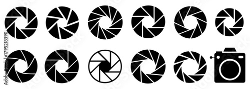 camera lens aperture diaphragm icon set