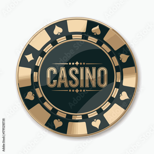 Golden casino chip with the word casino in the center