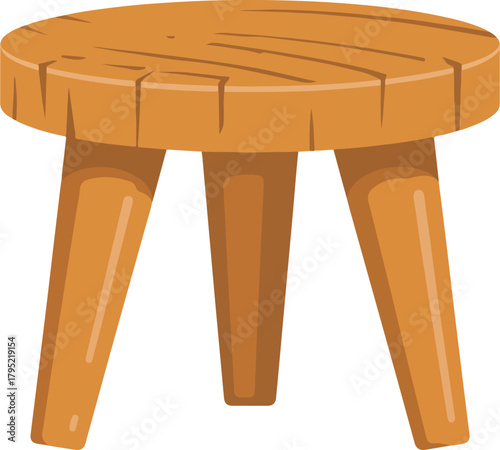 Wooden three legged stool vector illustration for home decor and furniture concepts isolated on transparent background