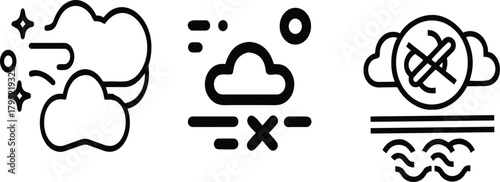Weather icons for wind, fog, and no precipitation