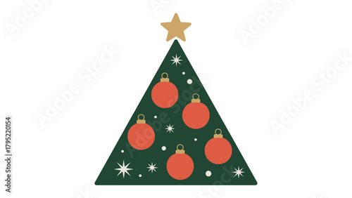 Festive Cheer: A cheerful illustration of a stylized Christmas tree, adorned with star, and ornaments, is ready to share the spirit of the season.