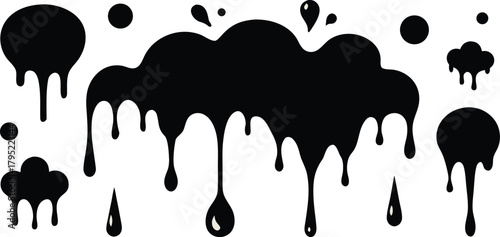 Abstract black ink blobs and paint drips seamless graphic design