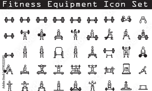 Gym Equipment Icons Collection – Machines, Weights and Fitness Tools