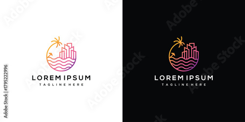 Illustration of a sea building logo. Vector logo design template elements of a sea building.