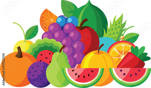 Colorful cartoon illustration of a fresh fruit assortment for health