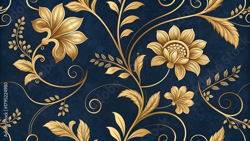 Golden Vintage Floral Ornaments on Background