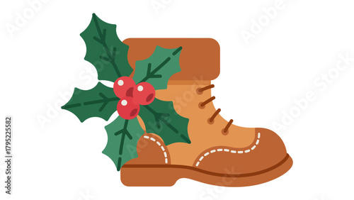 Festive Holiday Boot: A charming holiday boot adorned with holly branches, representing the spirit of Christmas and seasonal cheer.