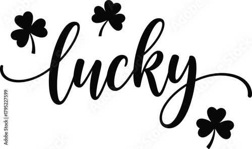 Lucky Script with Shamrocks Vector