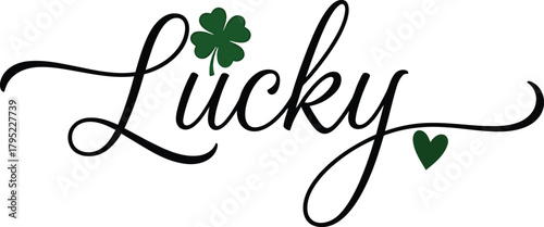 Lucky Script with Shamrock and Heart