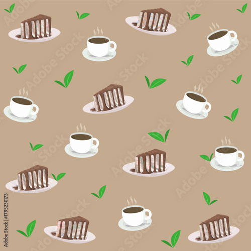 pattern with hot chocolate  and chocolate crepe cake cake 