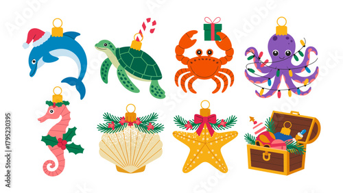 Festive Marine Ornament Collection: A charming collection of Christmas ornaments, each adorned with a whimsical marine creature theme, ready to add a splash of holiday cheer. 