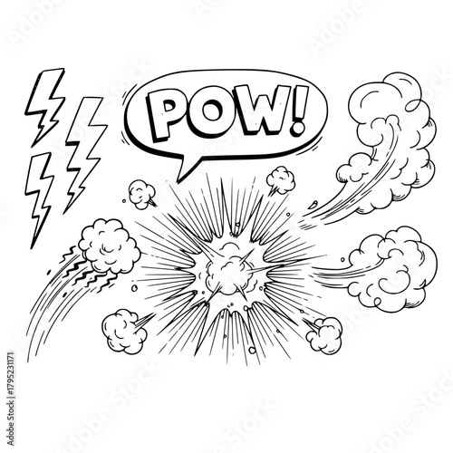 Action and Speed ​​Vectors for Comics: Explosion, Impact and Doodle Lines
