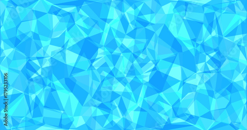 Abstract blue low poly background composed of triangular geometric shapes with varying shades of cyan and aqua. The faceted polygon texture creates a modern, crystalline aesthetic suitable for digital