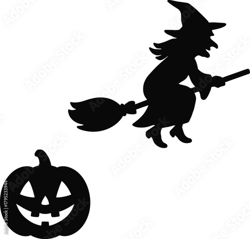 halloween witch with a broom