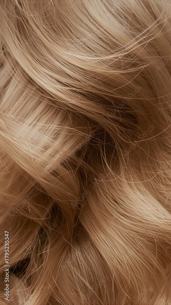 Naklejka premium Thick curly blonde hair. The elegant composition symbolizes beauty, hair health, and professional salon care — ideal for use in advertising, packaging design, and promotional materials. 