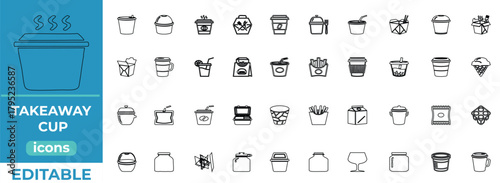 Takeaway Cup line icon set