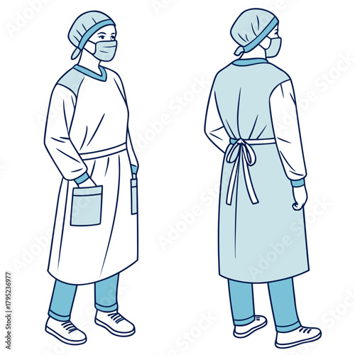 Illustration of a surgeon wearing a surgical gown