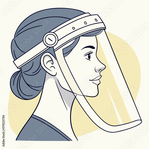 Illustration of a woman wearing a face shield