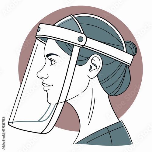 Illustration of a woman with face shield
