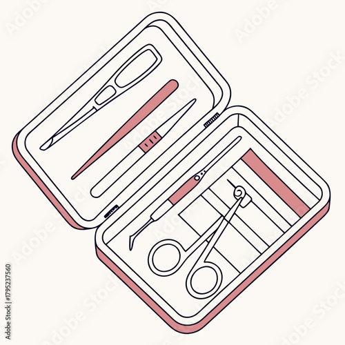 Manicure set in a box with various tools