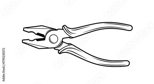 Vector of universal pliers, detailed line art but minimalistic, isolated, smooth outlines, no fill, modern tool illustration