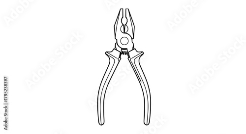 Vector of universal pliers, detailed line art but minimalistic, isolated, smooth outlines, no fill, modern tool illustration