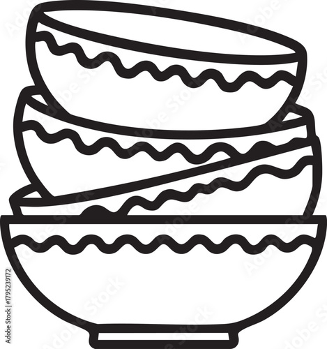 Stack of bowls vector illustration: kitchenware, dishes, and tableware graphics eps silhouette