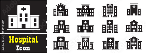Set of Hospital building Icon, Hospital building Vector Collection