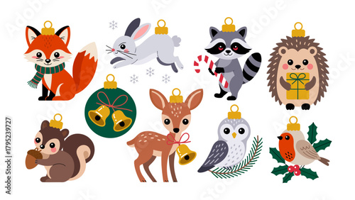 Photos Festive Ornament Collection: A delightful assortment of Christmas ornaments featuring a charming array of woodland creatures