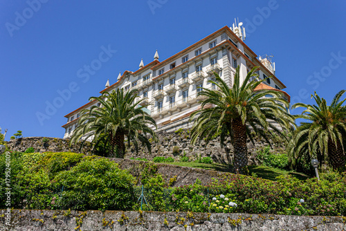 Viana do Castelo, Portugal. View of the Pousada Viana do Castelo on Mount Santa Luzia, a historic hotel opened in 1921 and overlooking the city and the mouth of the Lima River on a clear day