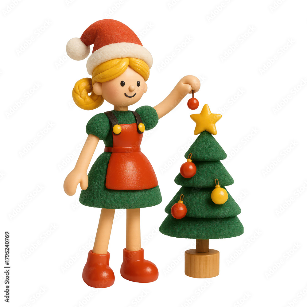 Fototapeta premium PNG Festive wooden doll decorates tree.