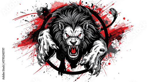 Lion Vector Illustration - Lion Vector Art Red & Black