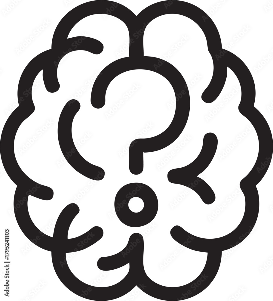 Fototapeta premium Brain question mark vector: thinking, intelligence, problem solving icon eps silhouette