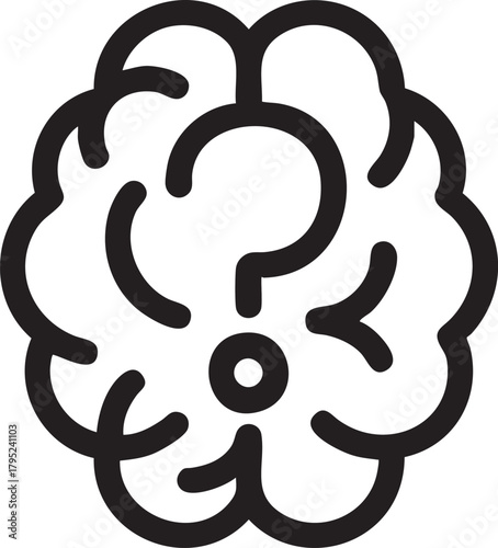 Brain question mark vector: thinking, intelligence, problem solving icon eps silhouette