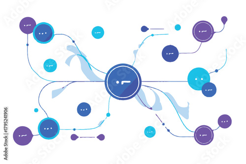 Abstract Network Connections With Nodes And Lines In Blue And Purple vector illustration