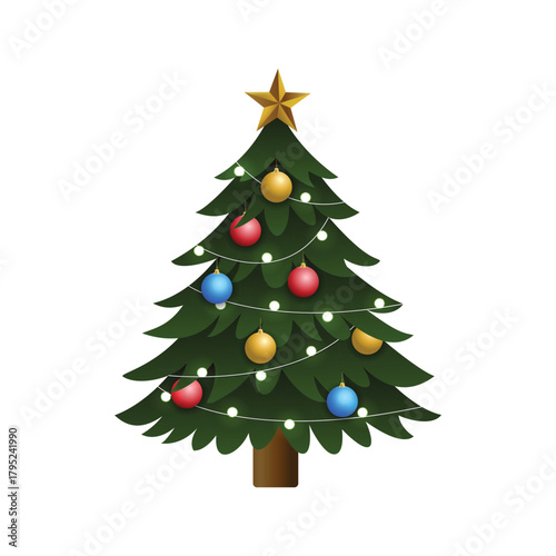 Decorated Christmas tree vector illustration. Beautiful Christmas tree icon. Merry Christmas and happy New Year vector.
