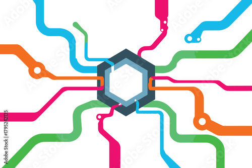 Colorful Network Hub With Connecting Tubes In Vibrant Hues connection