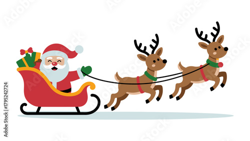 Holiday Sleigh Ride: A cheerful figure steers a festive sleigh, pulled by reindeer, laden with gifts, embarking on a Christmas adventure, filled with joy and anticipation.